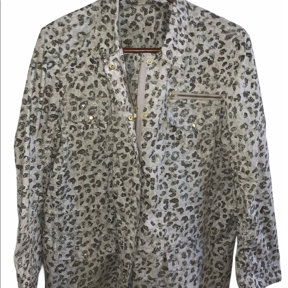 Chicos Zip Front  Animal Print Sequin jacket XL